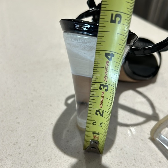 Stuart Weitzman Clear Lucite Heels Open Toe Black Strap Slingback Heels - Picture 10 of 15